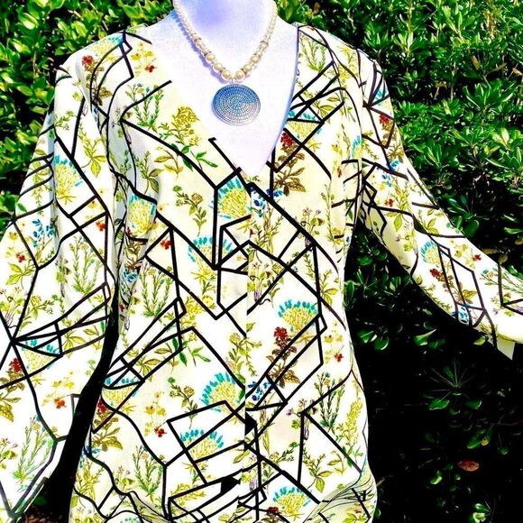 WAYF V-NECK ABSTRACT FLORAL PRINT LONG SLEEVE SHEATH DRESS M NWT - Picture 1 of 17